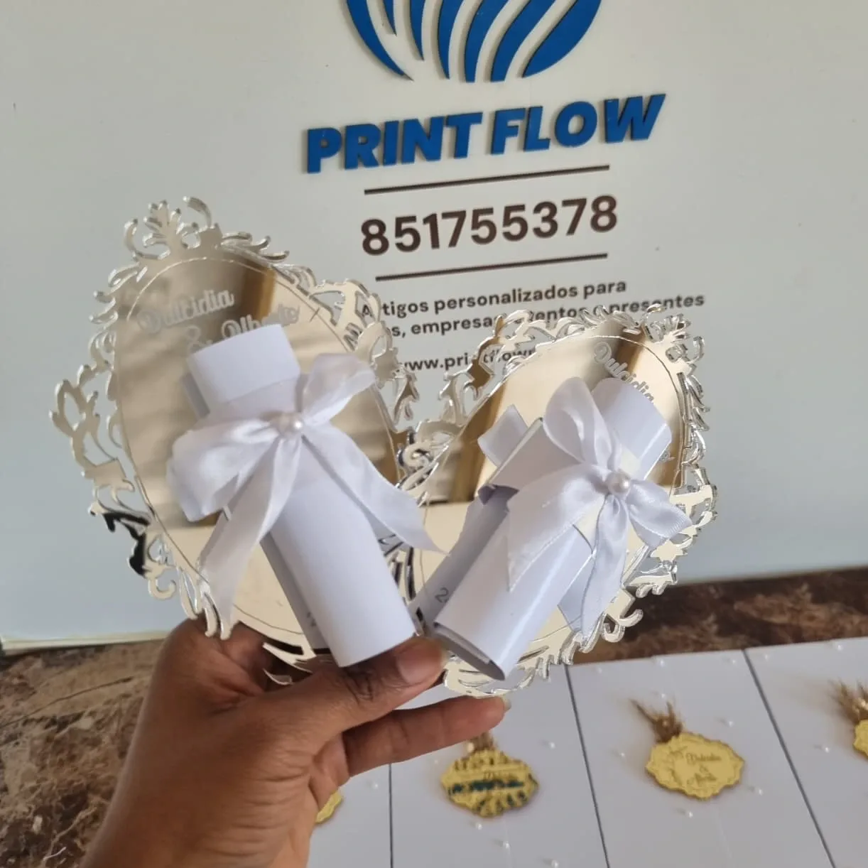 Convite de Casamento Moldura de Espelho com Pergaminho
