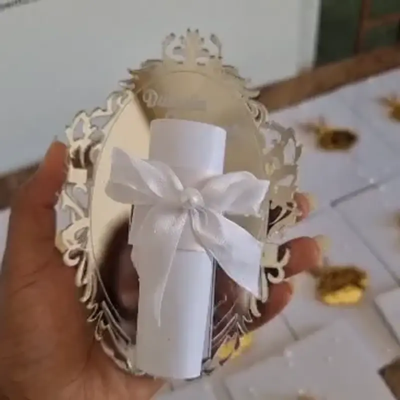 Convite de Casamento Moldura de Espelho com Pergaminho 3
