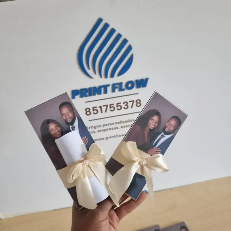 Convite de Casamento com Encarte Fotográfico e Amarração em Cetim 2