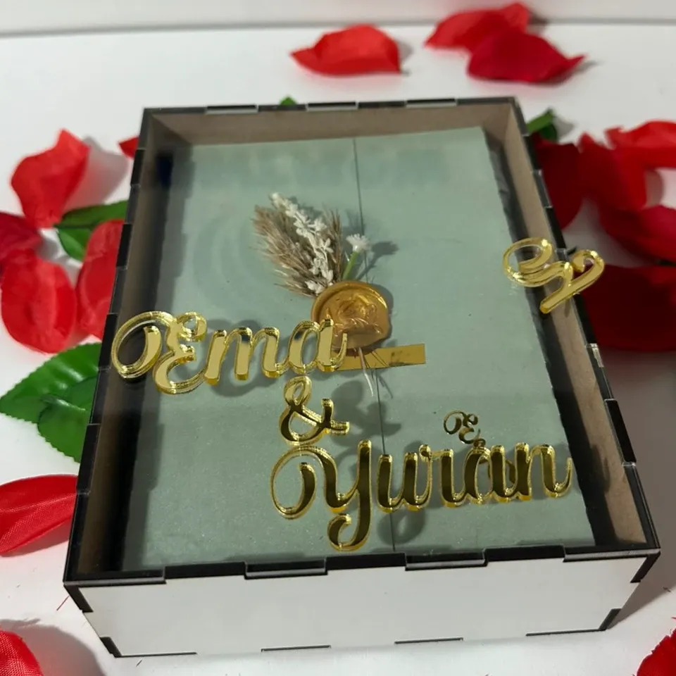 Convite de Casamento Box Madeira, Envelop Verde Sage