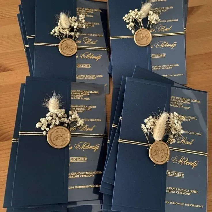 Convite de Casamento Imperial Azul & Gold