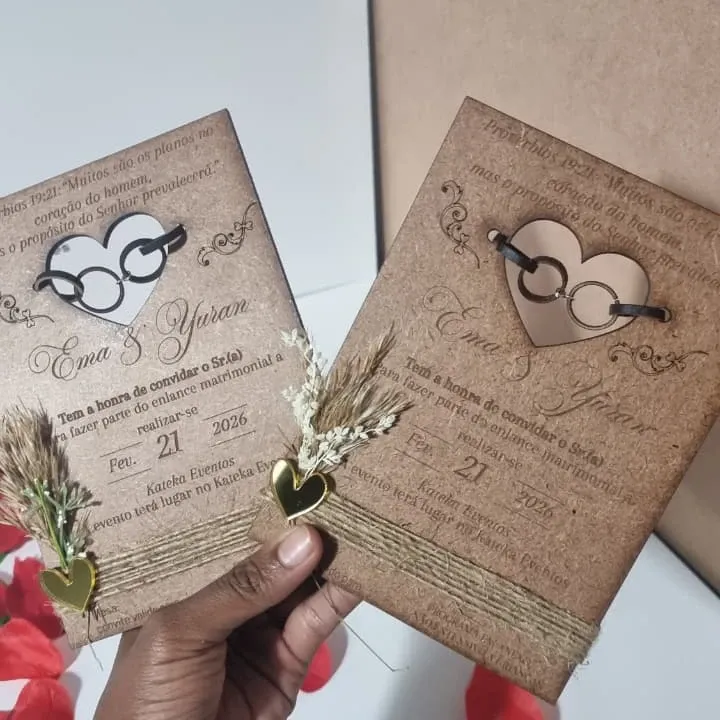 Convite de Casamento Rústico de Madeira