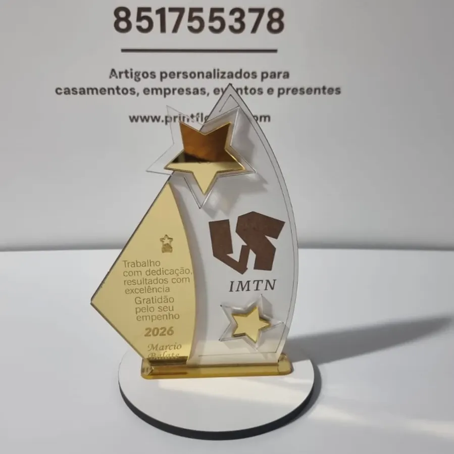 Troféu de Homenagem Corporativo Acrilico e Madeira