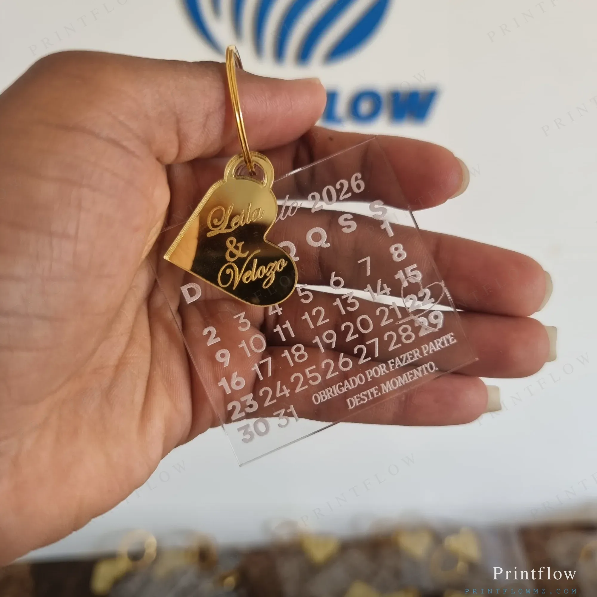 Chaveiro Calendário Personalizado em Acrílico Espelhado Transparente