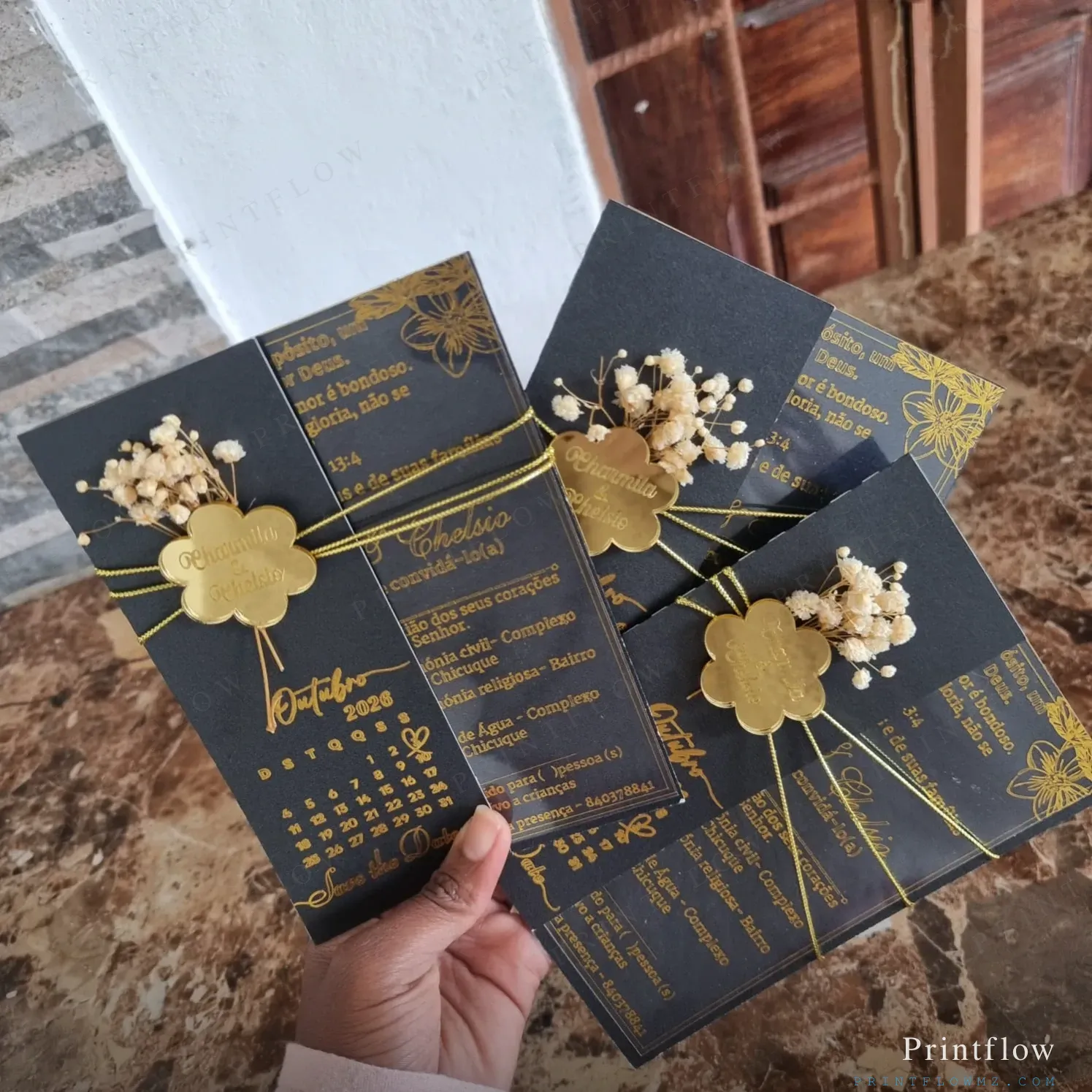 Convite de Casamento luxuoso em Cartolina preta e acetado