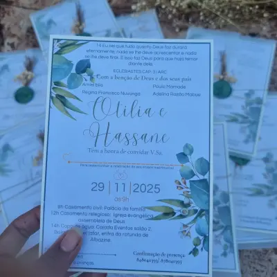 Convite de Casamento Botânico com Lacre Verde Sage 2