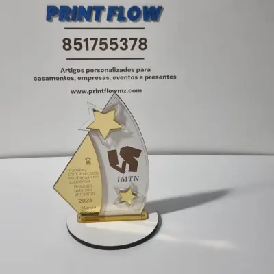 Troféu de Homenagem Corporativo Acrilico e Madeira 2