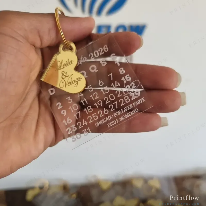 Chaveiro Calendário Personalizado em Acrílico Espelhado Transparente 2
