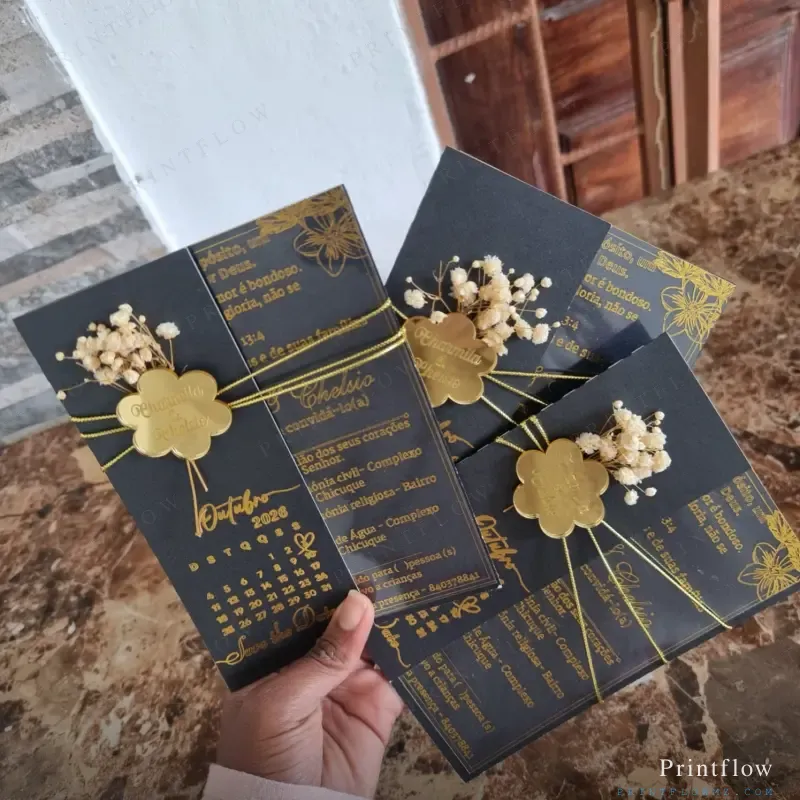  Convite de Casamento luxuoso em  Cartolina preta e acetado  2