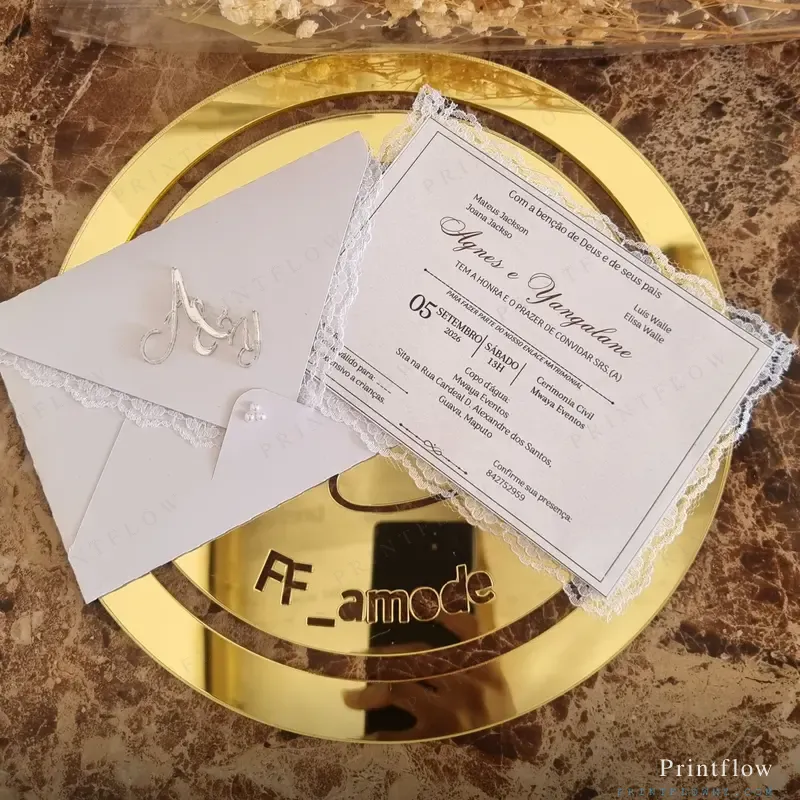 Convite de Casamento Elegante com Envelope em Renda 1