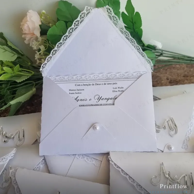 Convite de Casamento Elegante com Envelope em Renda 2