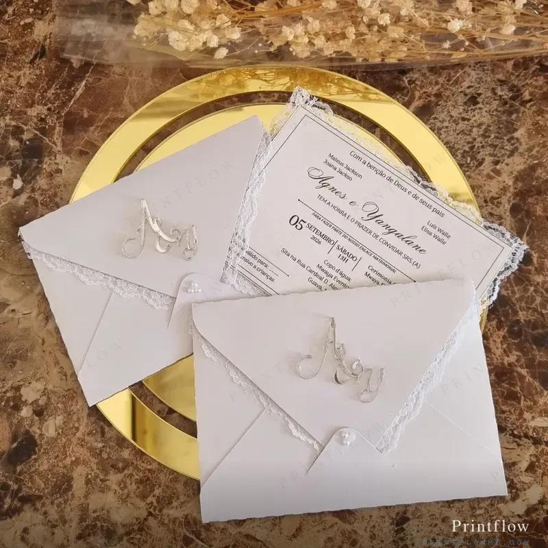Convite de Casamento Elegante com Envelope em Renda 3